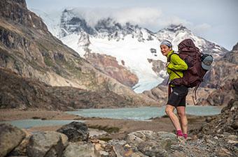 Gregory Deva 70 backpack (standing with pack in Patagonia mountains)